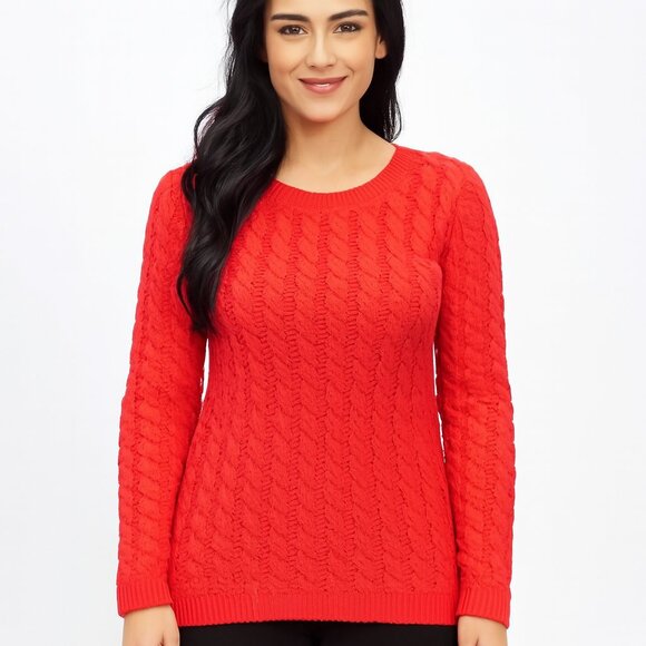 Cozy Tangerine orange Cable-Knit | Classic Crewneck Warmth Size Large - Picture 1 of 5